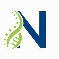 DNA Spiral Logo On Letter N For Healthcare Sign Vector Template