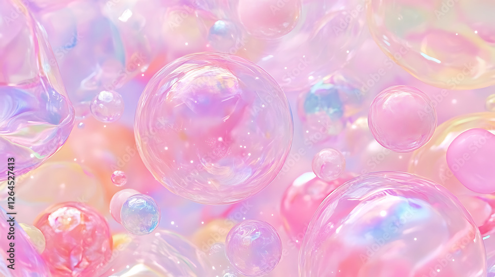 Poster iridescent spheres floating dreamscape pastel colored background abstract digital artwork rendering