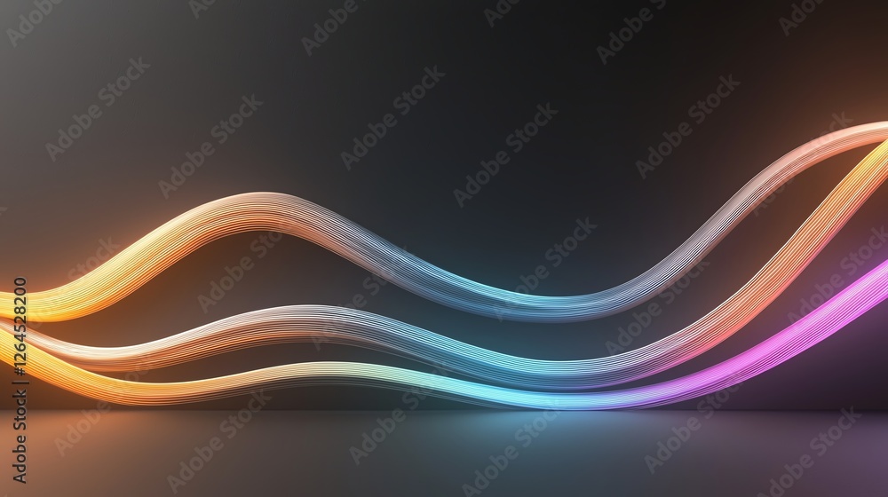 Poster colorful abstract light waves against a dark background, creating a dynamic and modern visual effect