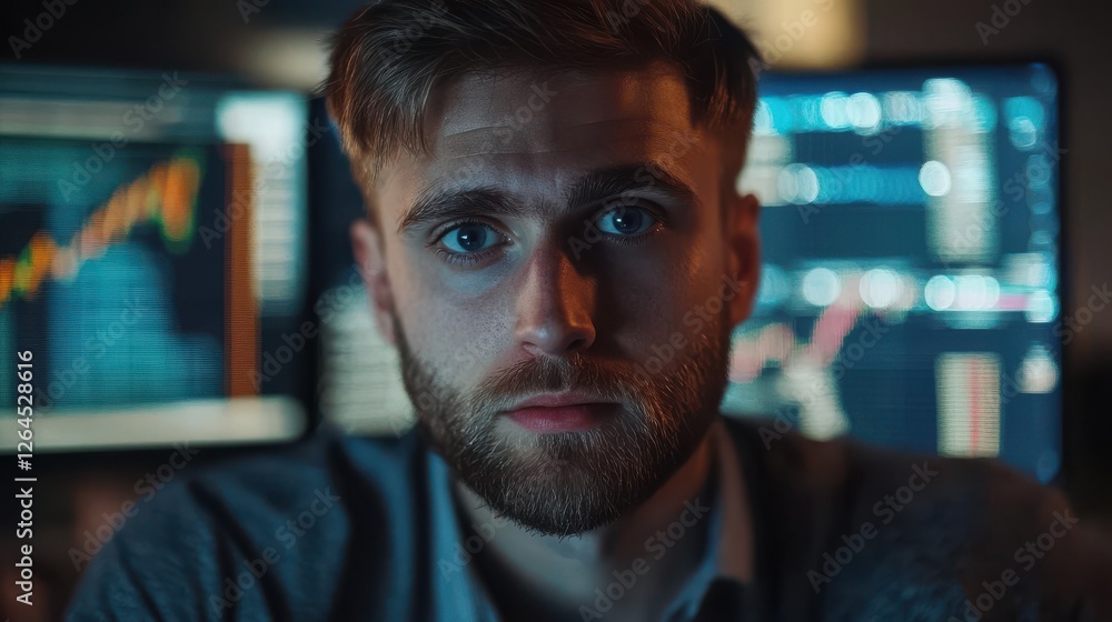 Poster crypto trader investor analyst broker using pc computer analyzing online cryptocurrency exchange sto
