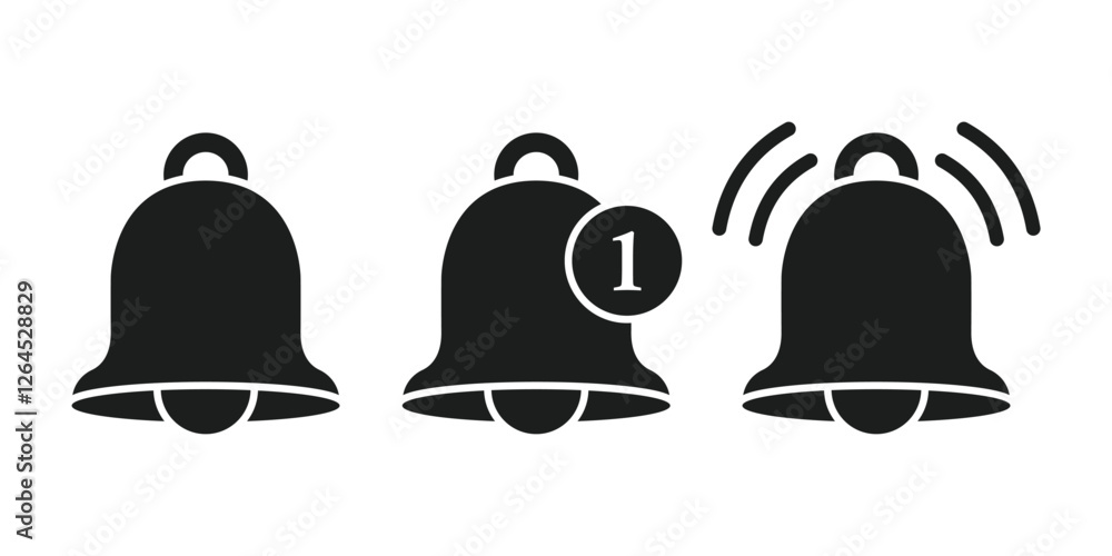 Poster notification bell icon set in flat style. incoming inbox message vector illustration on isolated bac