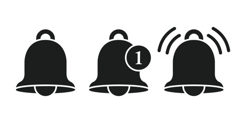 Notification bell icon set in flat style. Incoming inbox message vector illustration on isolated background. Ringing bell sign business concept.