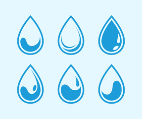 Water drops icon set. Water or oil drop signs. Vector illustration. Water Splash, Blue water splash or drops isolated on cream background, rain splash, rain drop, Blue rain drop