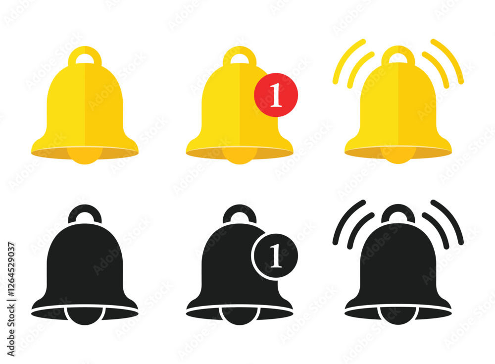 Poster notification bell icon set in flat style. incoming inbox message vector illustration on isolated bac