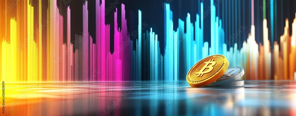 Poster digital bitcoin trading background with glowing graphs and dollar sign