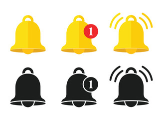 Notification bell icon set in flat style. Incoming inbox message vector illustration on isolated background. Ringing bell sign business concept.