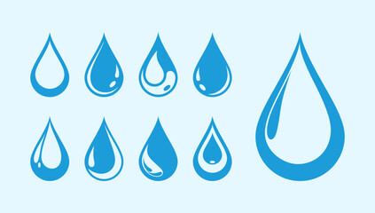 Water drops icon set. Water or oil drop signs. Vector illustration. Water Splash, Blue water splash or drops isolated on cream background, rain splash, rain drop, Blue rain drop