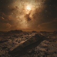Obraz premium Surreal Landscape with Space Elements and Cosmic Background Glow
