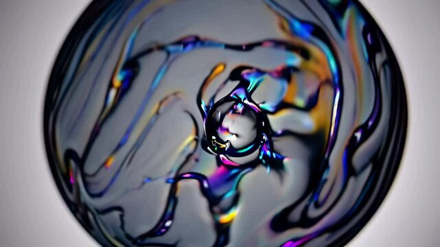 Close-up of an iridescent soap bubble resembling an alien planet. 