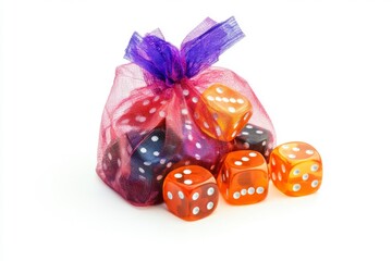 A vibrant bag of colorful dice ready for fun games and excitement. Perfect for board game enthusiasts or party activities. Bright colors add to the enjoyment. Generative AI