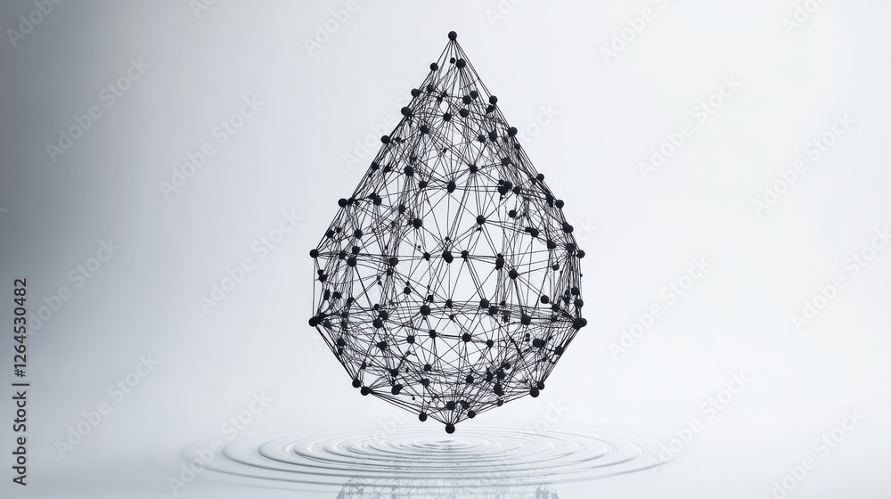 Poster water drop or oil drop icon made with blockchain technology network polygon isolated on white backgr