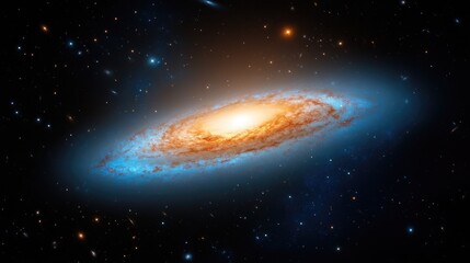 Naklejka premium Cosmic dance of a spiral galaxy outer space astronomical image dark universe wide shot celestial beauty