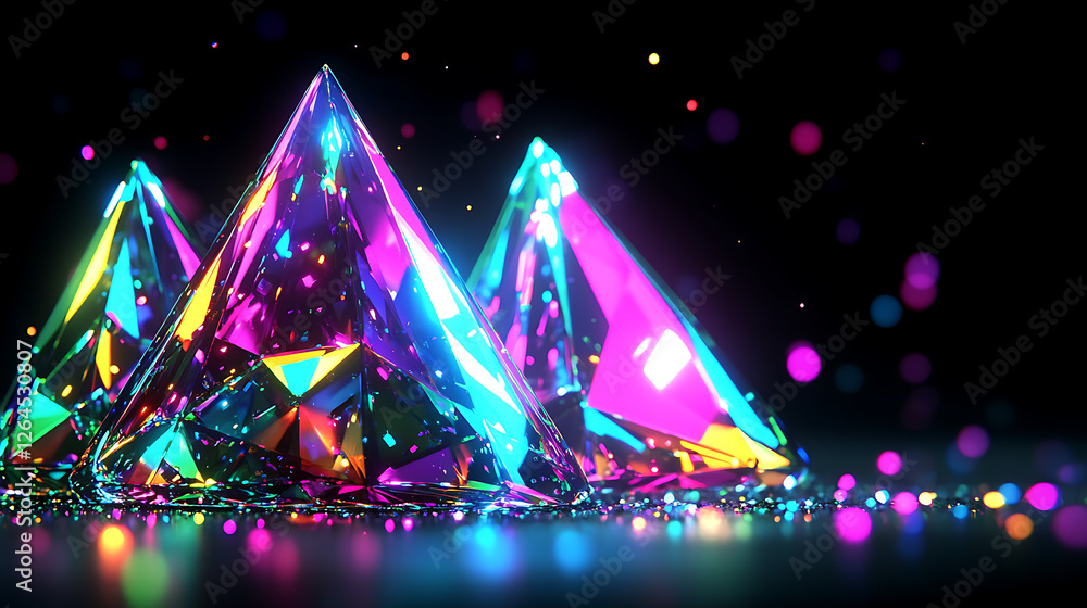 Aufkleber luminous geometric gems gleaming with light and color in the darkness a stunning display
