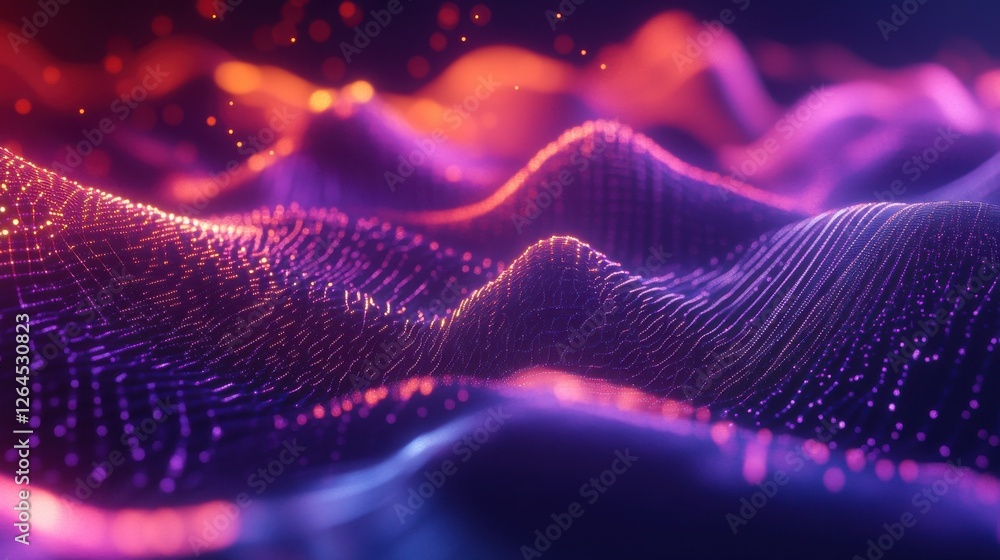Poster futuristic 3d render of abstract sound wave visualization with high tech flow line waves background,