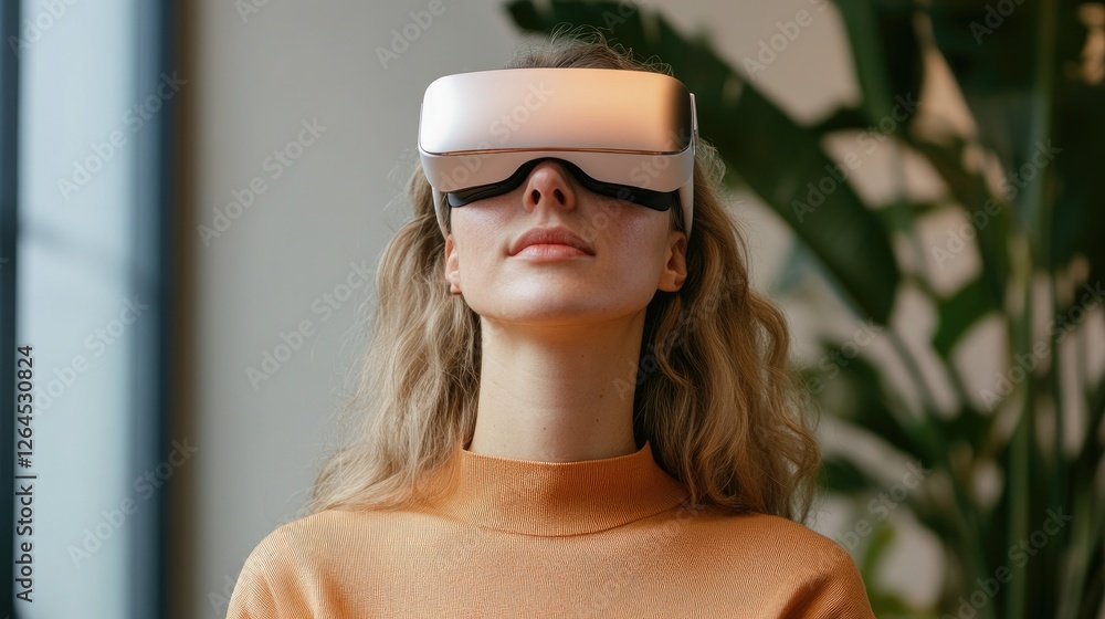 Poster virtual reality experience indoor space digital interaction modern environment close-up view technol