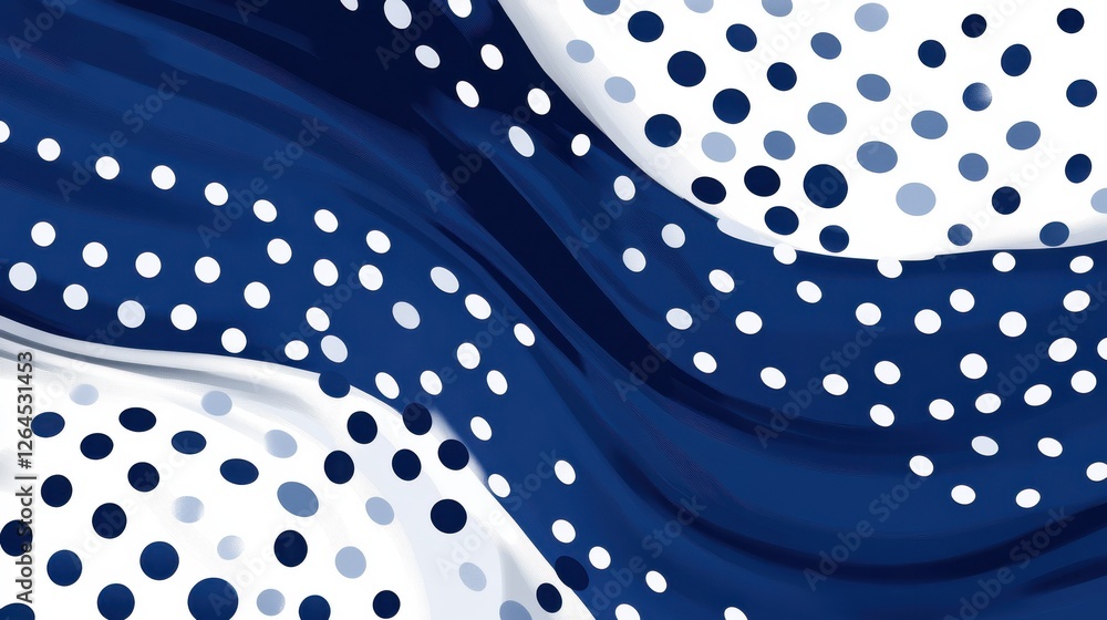 Poster navy blue and white vector halftone background with dots in wave shape, simple minimalistic design f