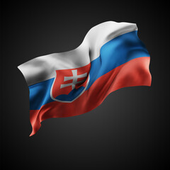 Slovakia, vector 3d flag with waves on a black background