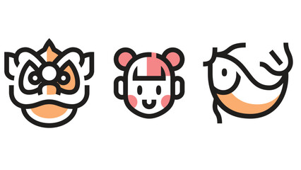 Chinese culture signs and symbols vector icon set