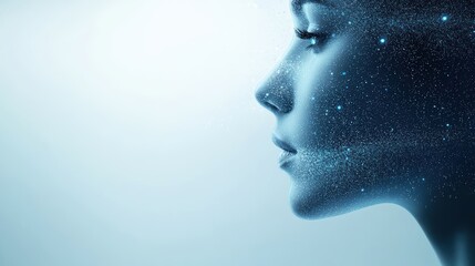 Obraz premium Cosmic dreamscape, portrait of a woman's face with starry blue background celestial