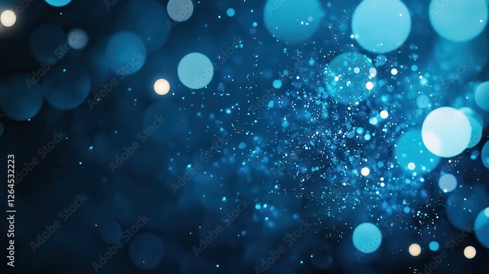 Poster abstract blue bubbles background with spot of bright light. 3d rendering