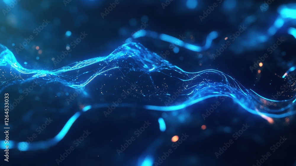 Aufkleber abstract background with blue glowing neon lines and bokeh lights. data transfer concept. digital wa