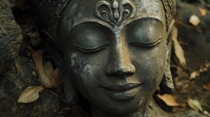 Buddha statue close-up in serene garden setting, perfect for meditation and yoga practices, enhancing tranquility and mindfulness in your space.