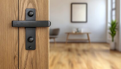 Obraz premium Interior Shot of an Oak Sliding Door with Black Steel Hardware