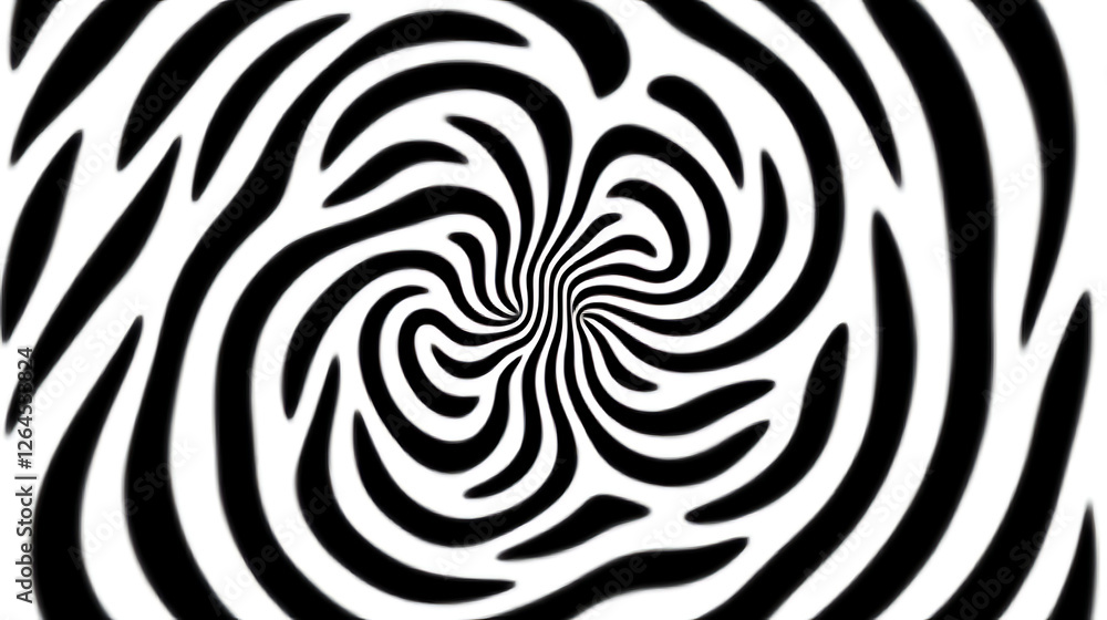 Poster mesmerizing black and white spiraling design with optical illusion style abstract art element