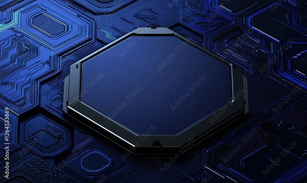Poster central chip on circuit board with glowing background for tech use or design