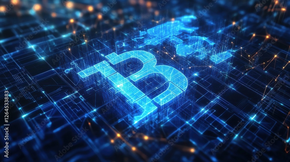 Poster blockchain technology futuristic hud background with world map and blockchain peer to peer network. 