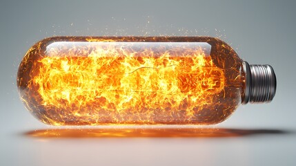 Fototapeta premium Burning glass bottle with taichords energy boost representation in a dark environment