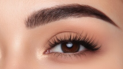 Obraz premium Eyebrow fashion thick enhancement concept. Naturally Thick and Voluminous Eyebrows Highlighted in Closeup Portrait of Captivating Female Model