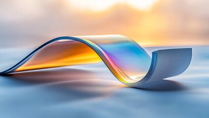 Holographic Rainbow Light Reflection on White Paper in Close-Up