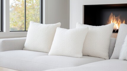 Modern living room pillows by fireplace