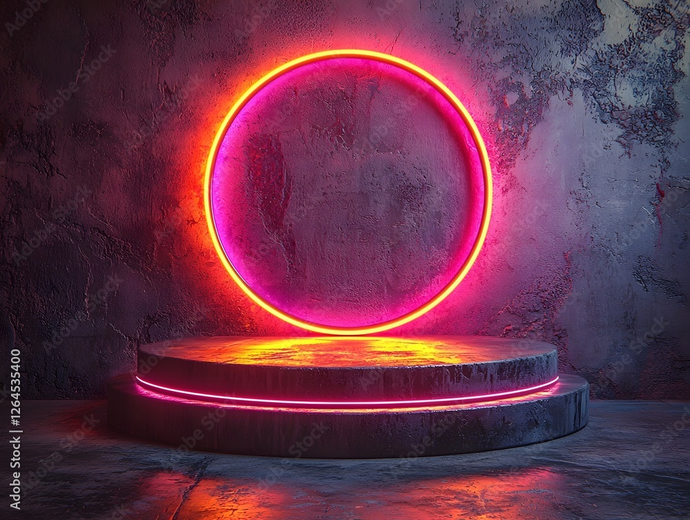 Aufkleber pulsating neon speaker surrounded by glowing rings symbolizing immersive rhythm and visual effect