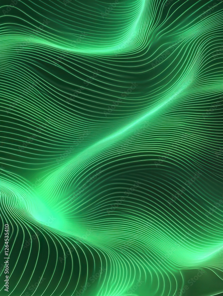Poster abstract green wavy lines background with a soft glow.