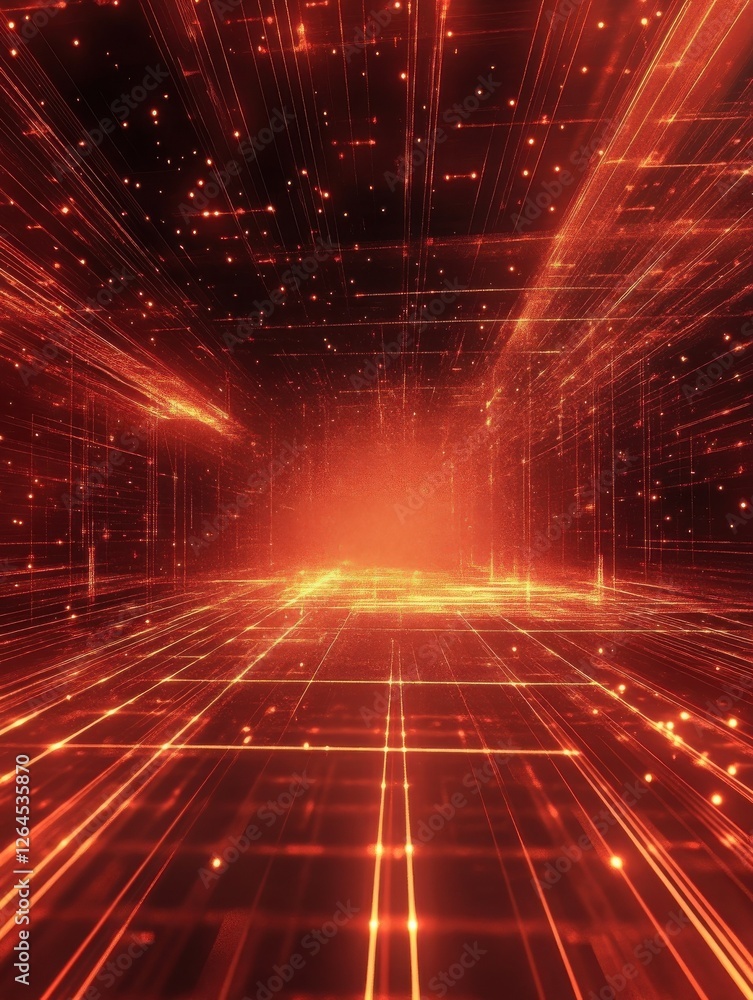 Poster abstract cyber space environment background. digital particles grid virtual reality. graphic concept