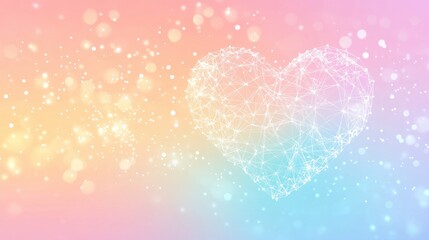 Obraz premium Polygonal love valentine heart made of connected lines and dots on blurred gradient multicolor background for greeting card. Valentine's Day holiday banner concept.