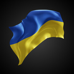 Ukraine, vector 3d flag with waves on a black background