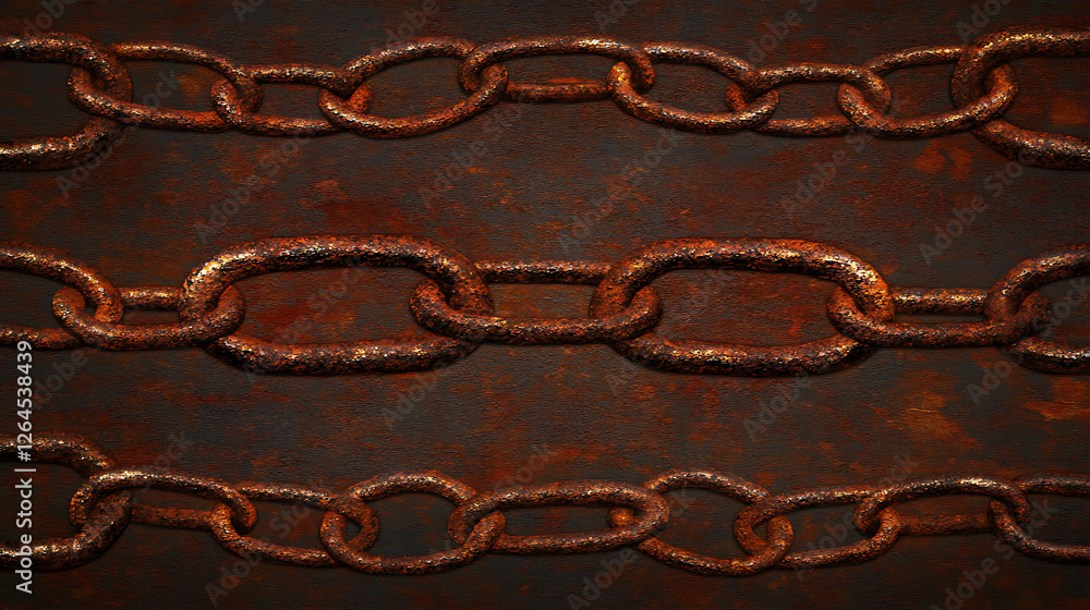 Aufkleber old rusty metal chains interlocking together in three parallel lines against rusted metal background