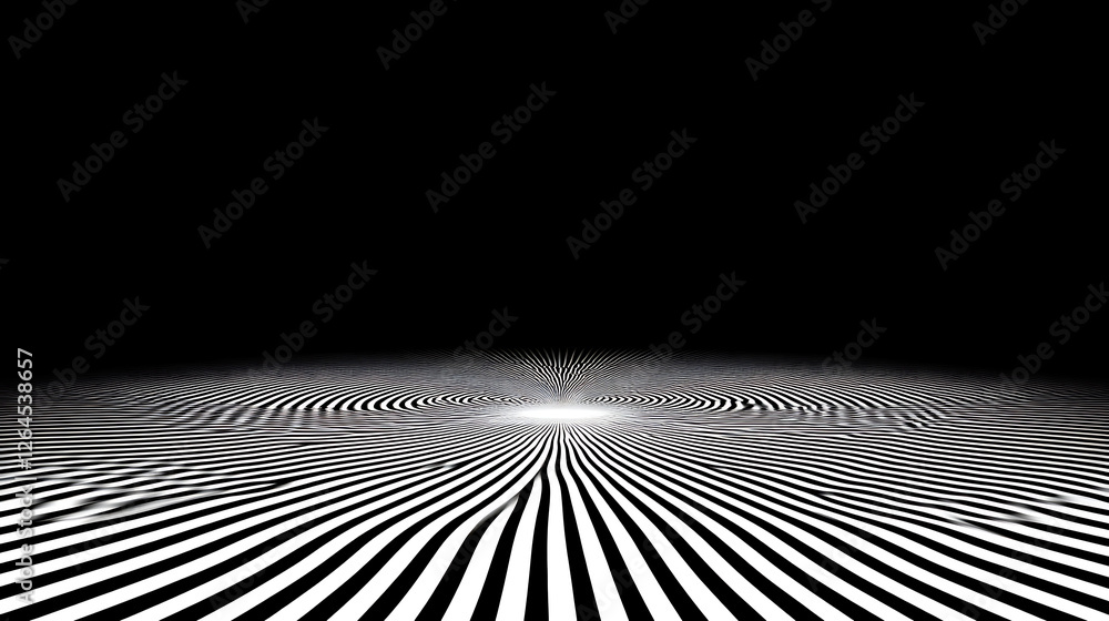 Poster optical illusion of horizon distortion and stripe pattern manipulation creates a visual effect lands