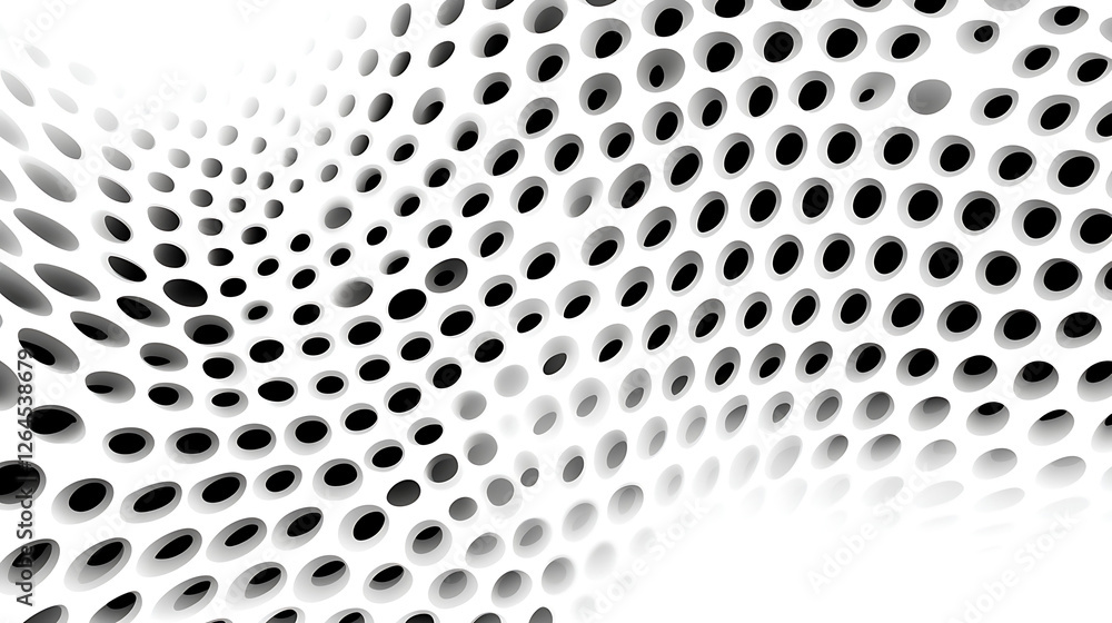 Poster optical illusion white surface with pattern of dark circular shapes abstract graphic design 3d rende