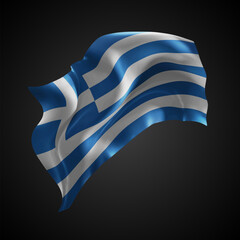 Obraz premium Greece, vector 3d flag with waves on a black background