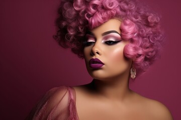 Fototapeta premium Chubby Multiracial woman wearing glamourous makeup portrait fashion adult.