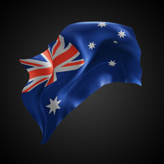 Australia, vector 3d flag with waves on a black background