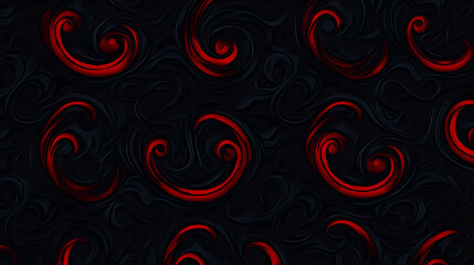 Ornate Red Scrollwork Pattern on Dark Textured Surface Design Intricate Volutes Artistic Display