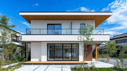 シンプルな日本の二階建て住宅、戸建て住宅