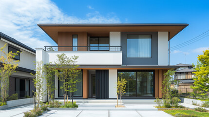 シンプルな日本の二階建て住宅、戸建て住宅