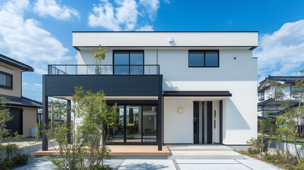 シンプルな日本の二階建て住宅、戸建て住宅