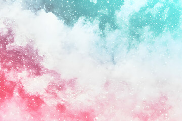 Fototapeta premium Dreamy pastel pink and teal nebula, celestial cloudscape, cosmic watercolor background. Perfect for dreamy designs.